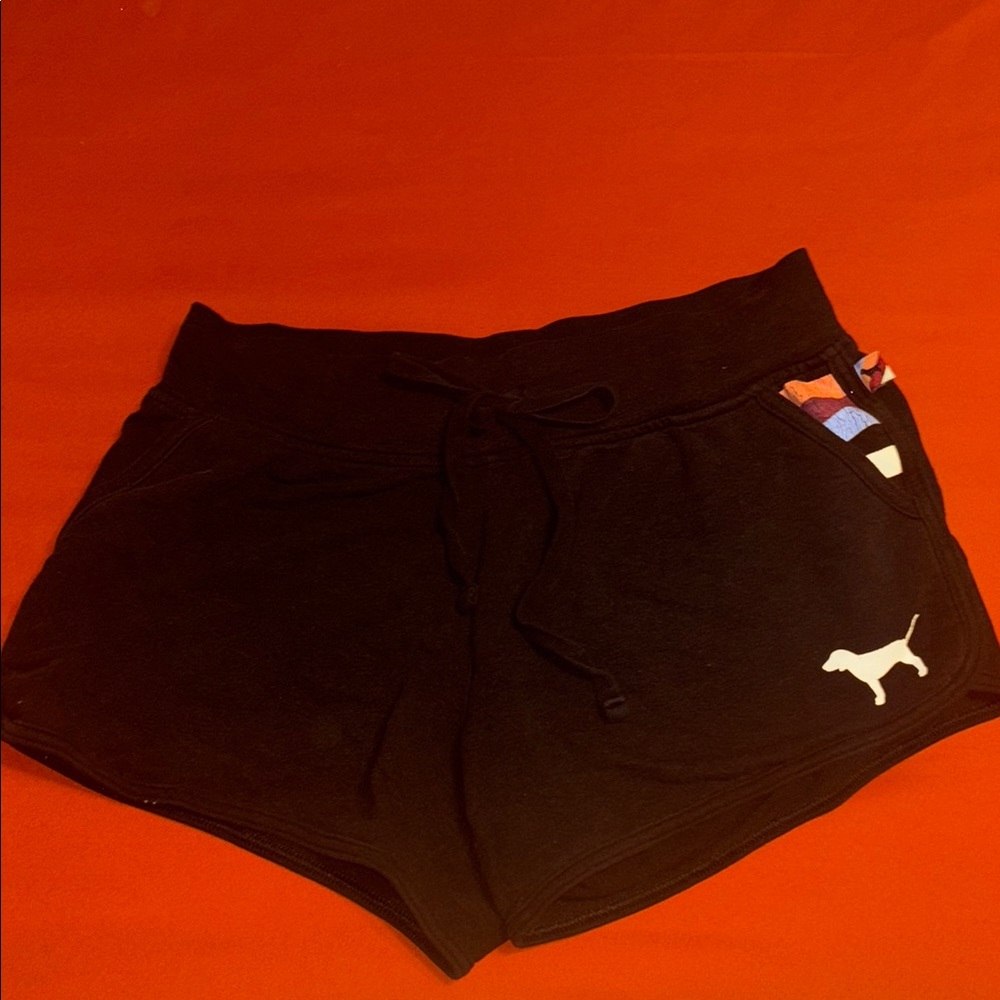 PINK Victoria's Secret Black Athletic Shorts with Dog Mascot